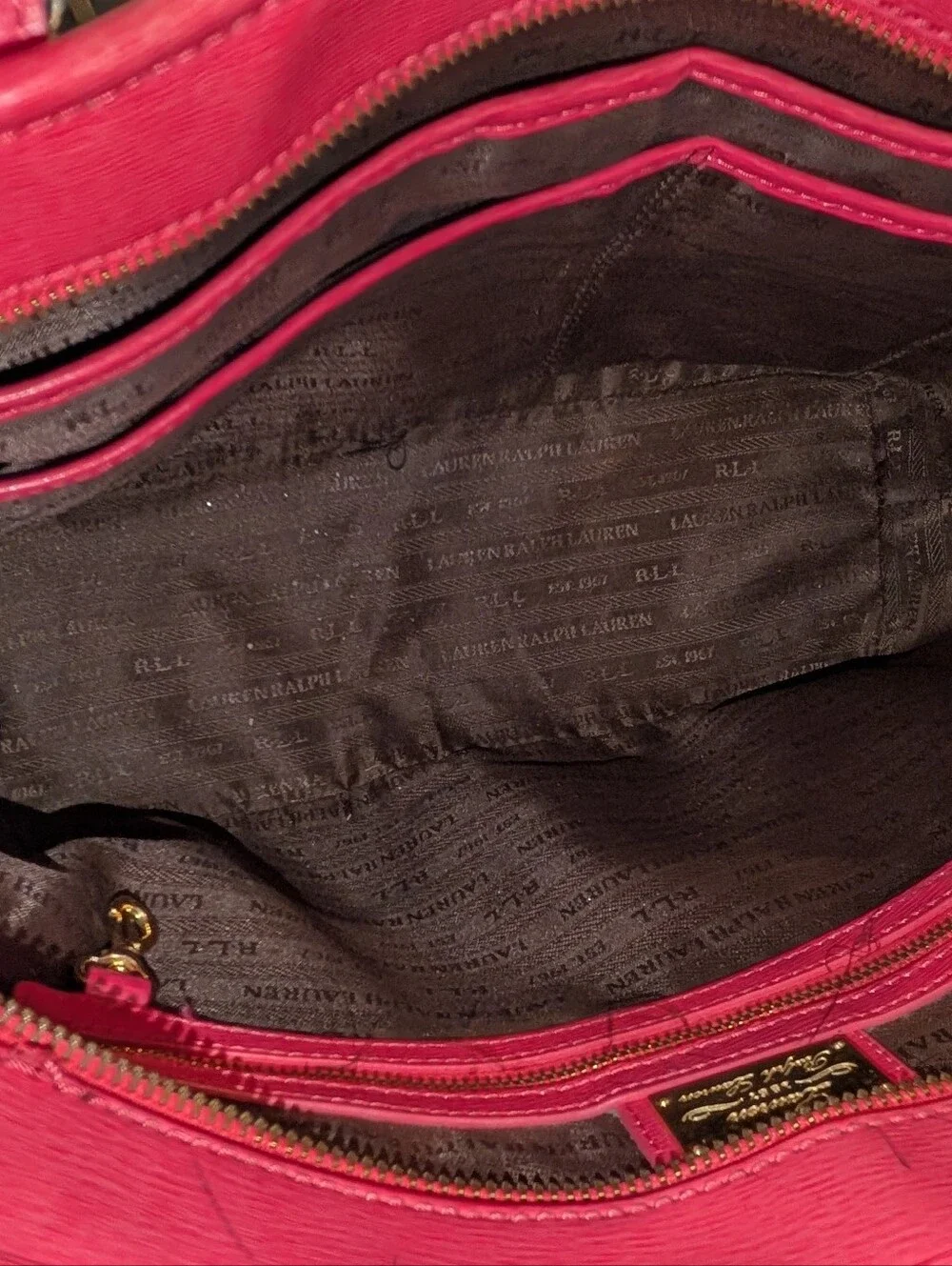 Ralph Lauren Coral Pink Leather Tote with Gold Accents